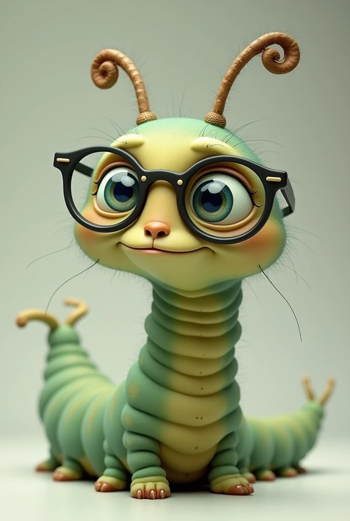 A caterpillar that is not cute, with glasses and a wise and intelligent appearance