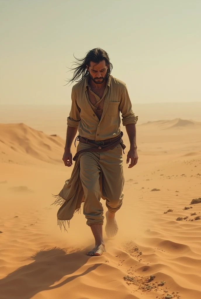 A person who is walking in the desert who is very desperate
