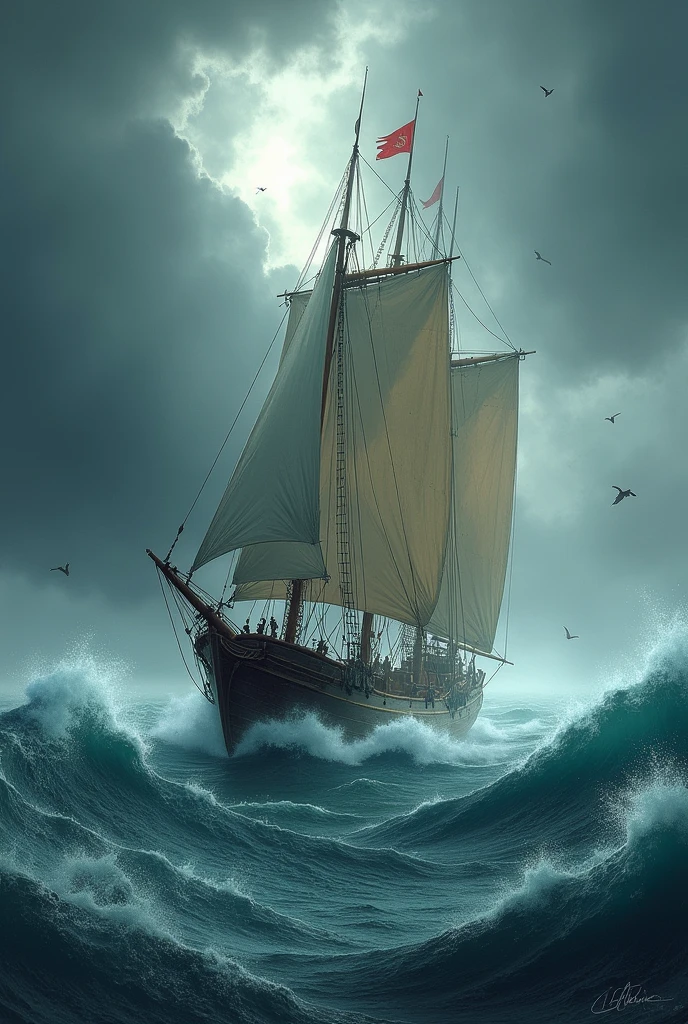 Sailboat in the middle of the gale 