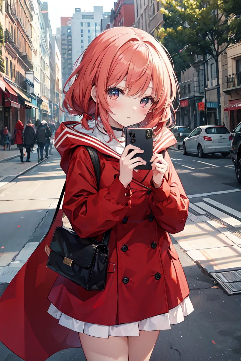 An anime girl in a red coat is taking a photo, , The finer details. Girls' Frontline, from Girls' Frontline, Kschaert Krentz Key Art Feminine, Kantai Collection Style, Splash art anime , artstation pixivでトレンド, From the Azur Lane video game, Female protagonist 👀 :8, Top rated on pixiv
