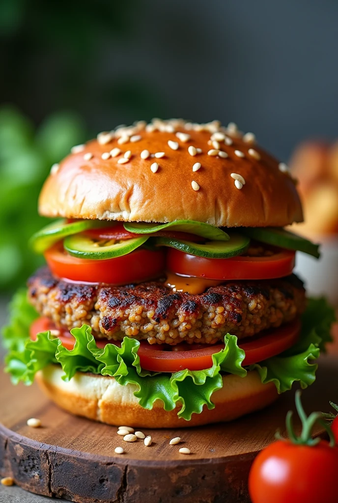 Vegan burger with lentil grains as a base