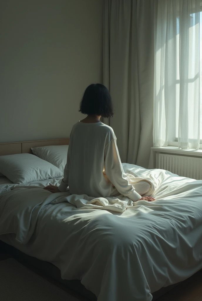 sitting on the bed