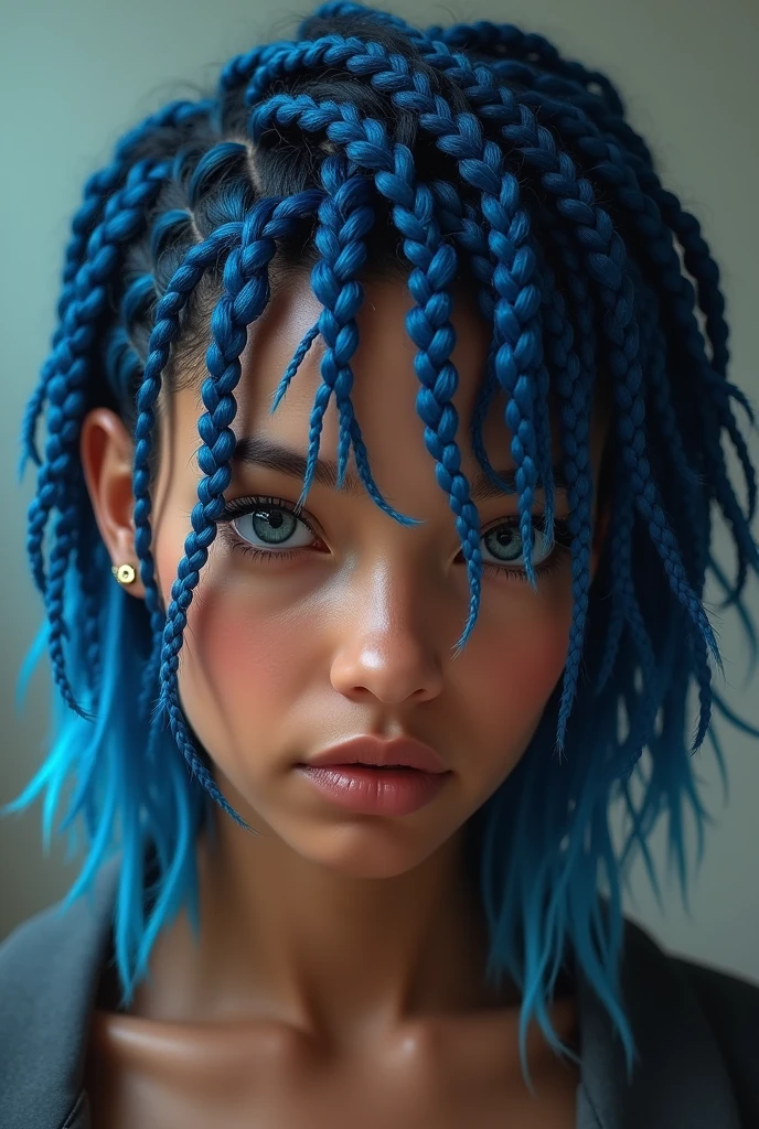  with short blue and black braid 