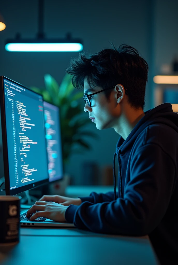 Make a book cover based on a person who want to become software engineers and he do coding 
