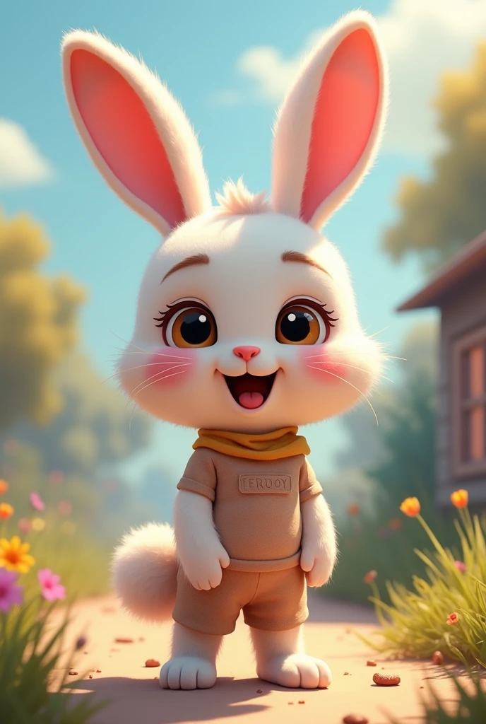 A person with bunny ears and a bunny tail is a cartoon character.