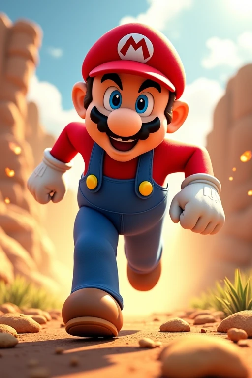 A hero in a red hat running under the sun, his name and too、Mario、He runs through with a smile as he explodes、He wakes up with a six pack that gradually becomes more muscular.、Jump!!!Yeaaahh