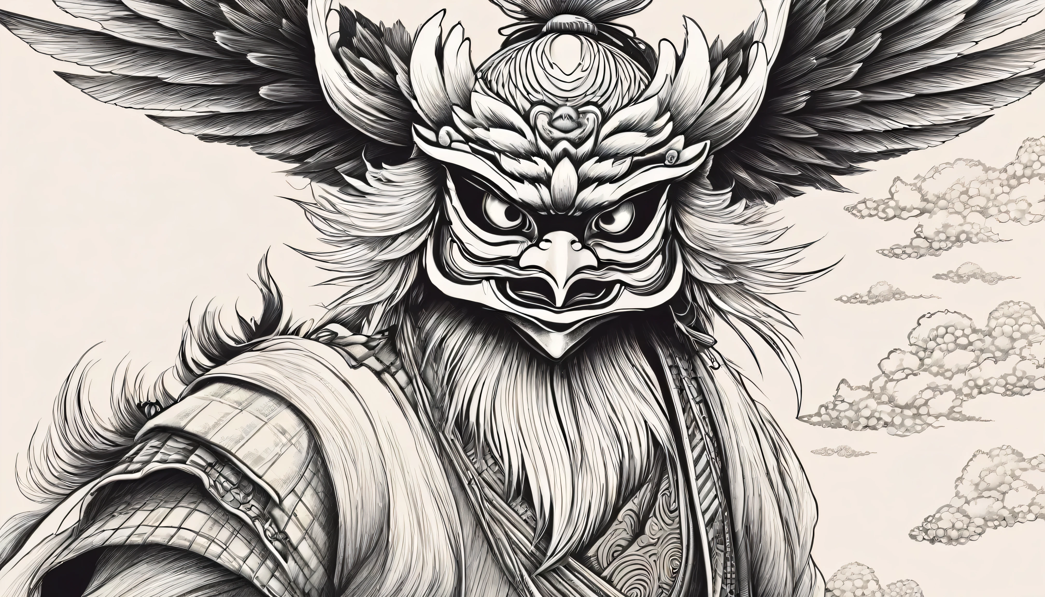 Tengu、Pencil drawing style