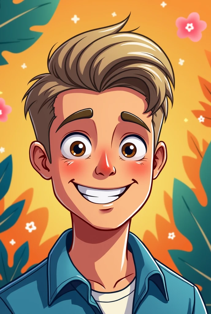 create a white man with straight hair cut in cartoon 