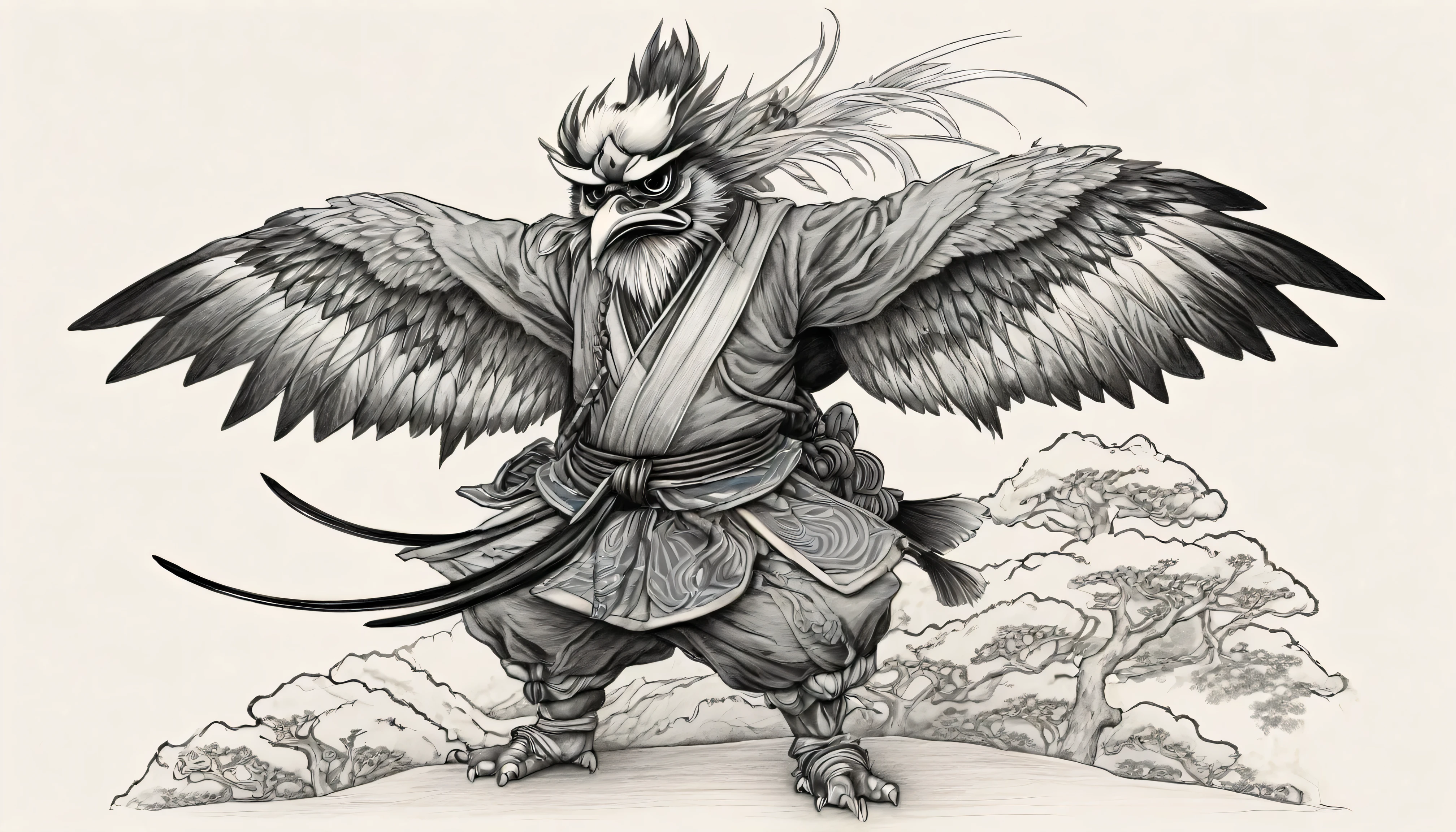 Tengu、Pencil drawing style
