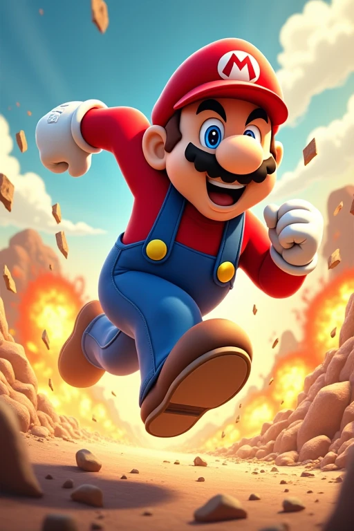 A hero in a red hat running under the sun, his name and　too、Mario、He runs through with a smile as he explodes、He wakes up with a six pack that gradually becomes more muscular.、Jump!！！Yeaaahh、Punch Bowser！！