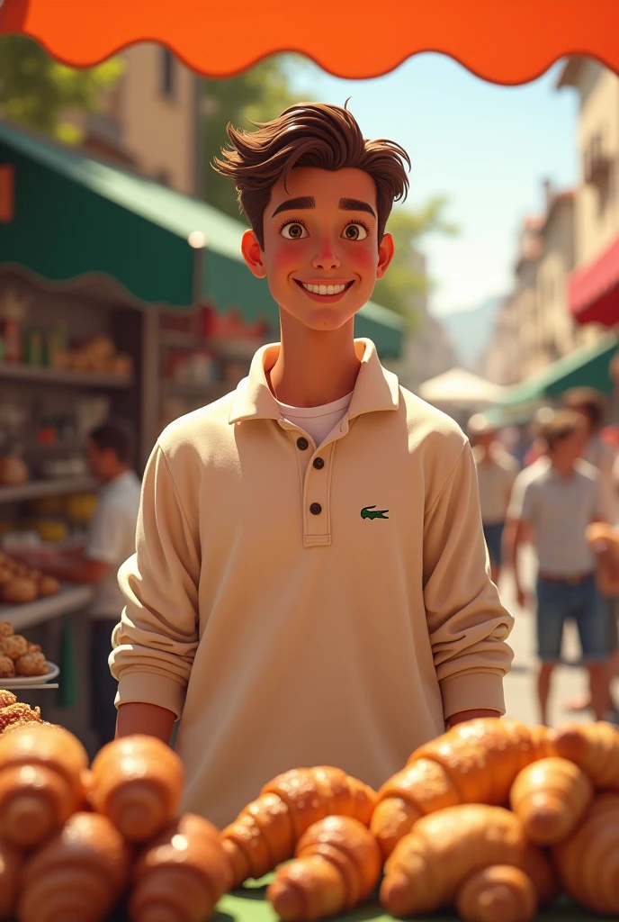Young man selling pastries wearing lacoste