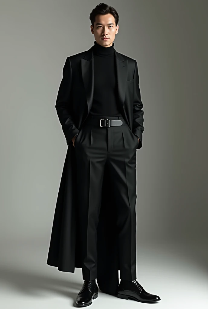 man wearing black dress