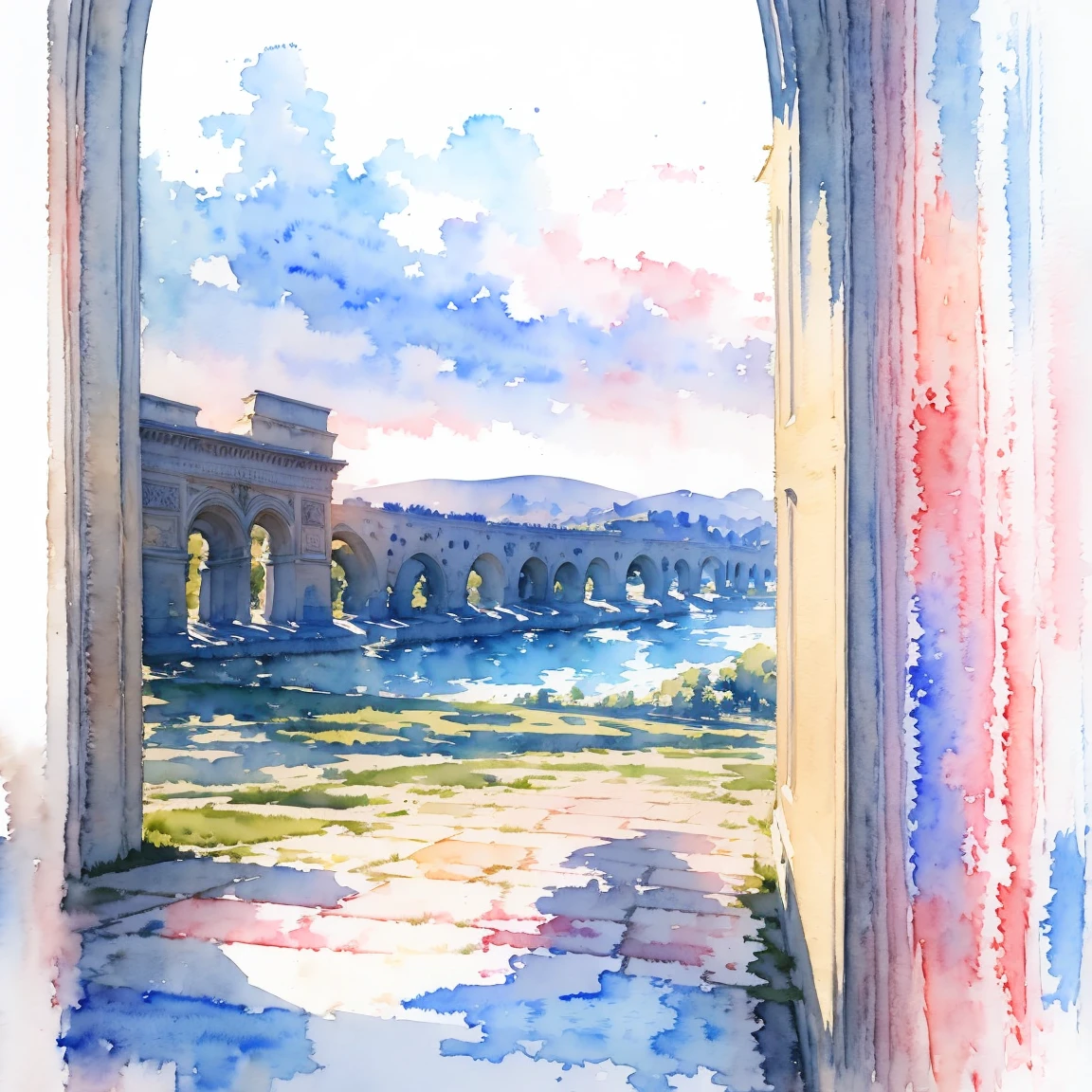 (masterpiece:1.2, Highest quality),(Very detailed),(((watercolor))),8k,wallpaper,Landscape of France,Arc de Triomphe
