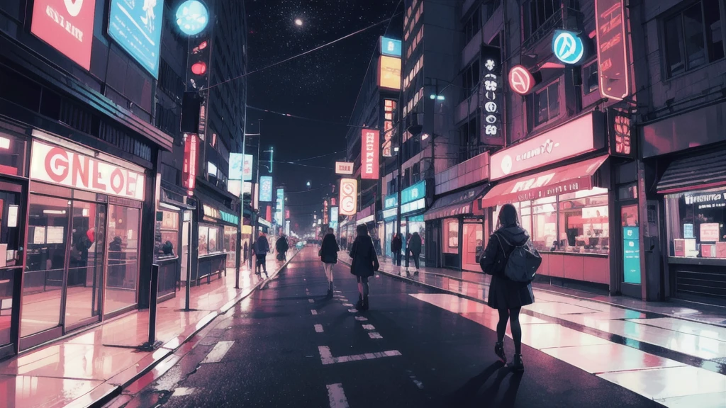 Sella Moon walking through the neon city at night