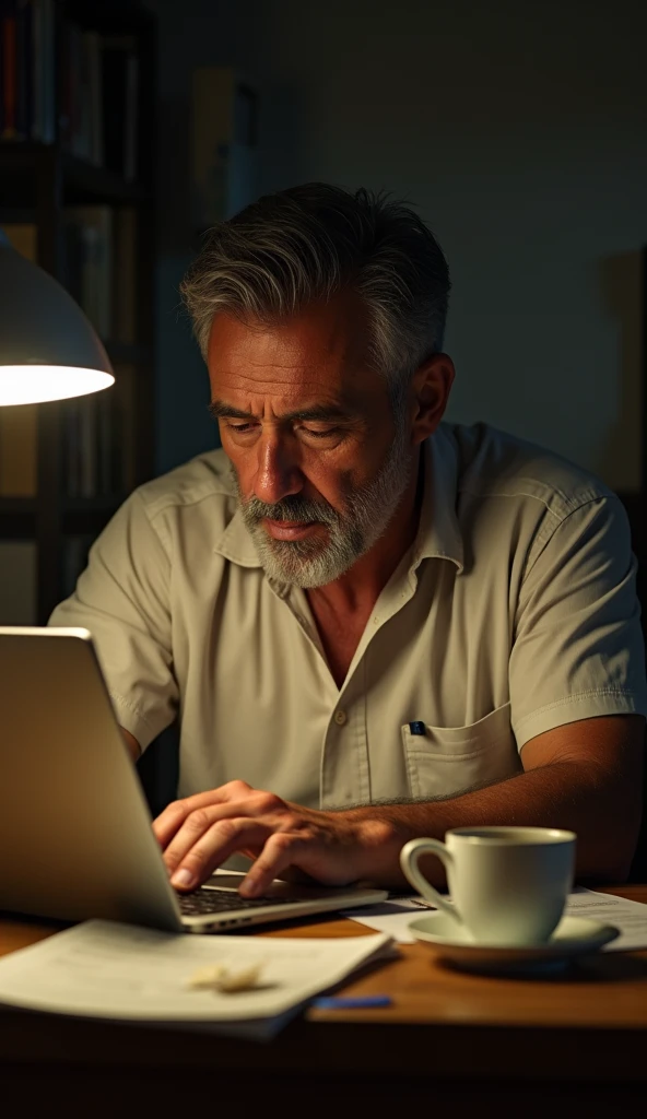brazilian man working sweaty tired on notebook