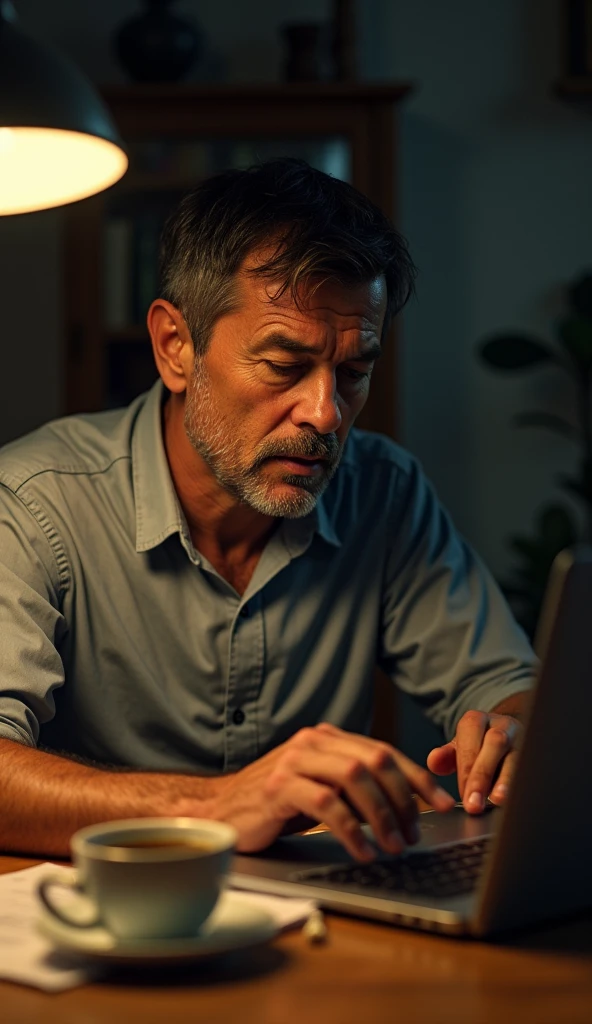 brazilian man working sweaty tired on notebook