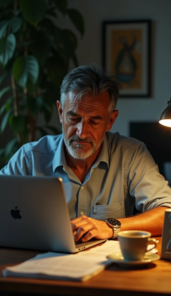 brazilian man working sweaty tired on notebook