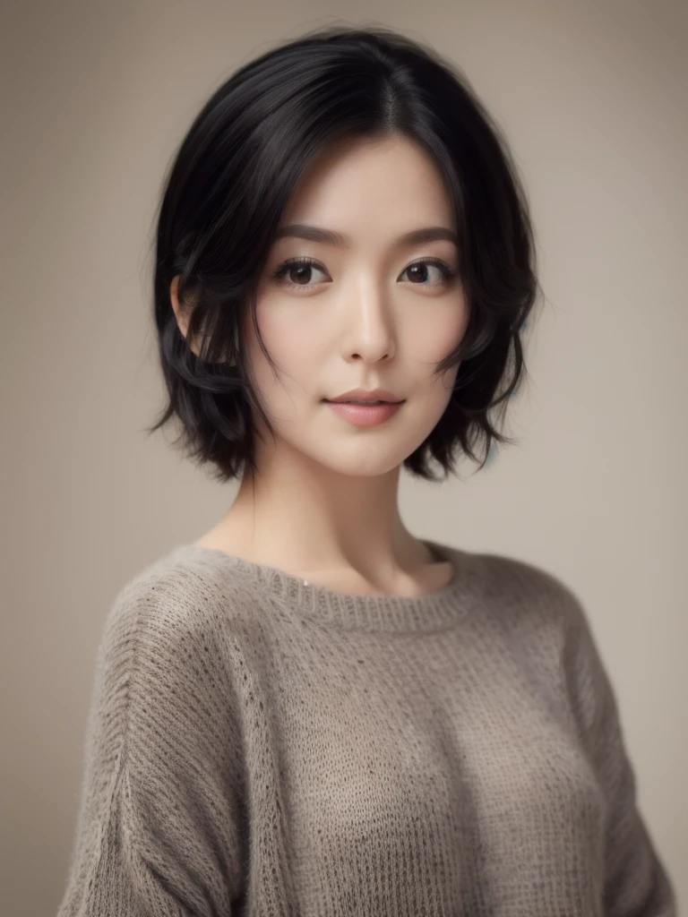 (masterpiece:1.3), (8k, photorealistic, RAW photo, best quality: 1.4), (1girl), beautiful face, (realistic face), (black hair, short hair:1.3), beautiful hairstyle, realistic eyes, beautiful detailed eyes, (realistic skin), beautiful skin, (sweater), absurdres, attractive, ultra high res, ultra realistic, highly detailed, golden ratio