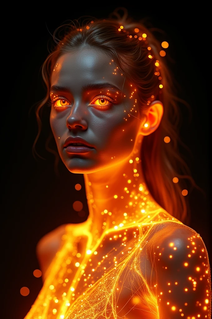 A [Girl] with [fire] skin isolated on black background [4k full ultra]