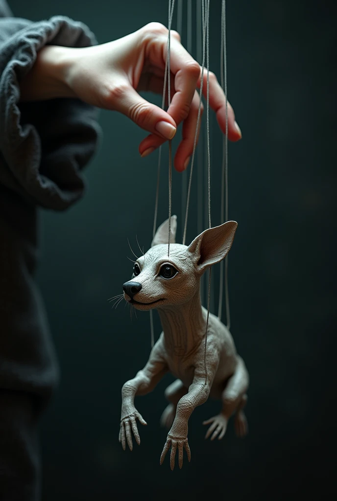 a female hand controlling a puppet with strings controlling it