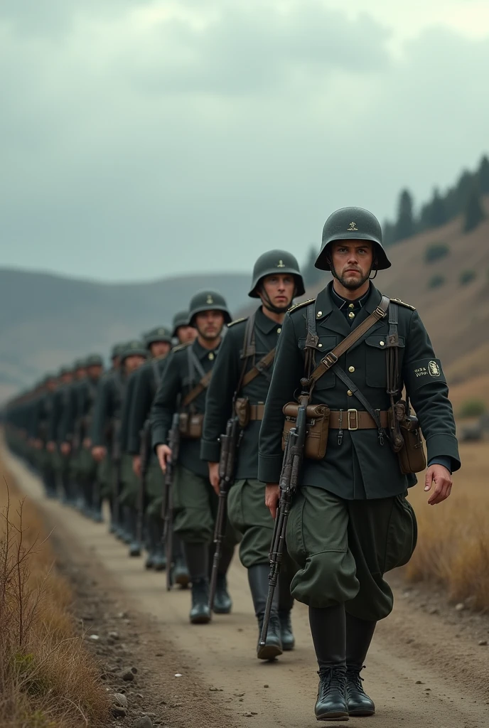 Multiple German soldiers on the march