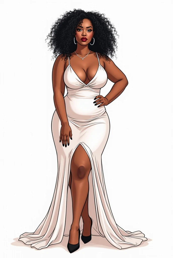 Plus size Black Women coloring book for adult, Fat Women coloring page, outline body, white skin, white body, beauties parfect face and body, full body, sexy elegant clothes, instead of fat, white background, white skin realistic 