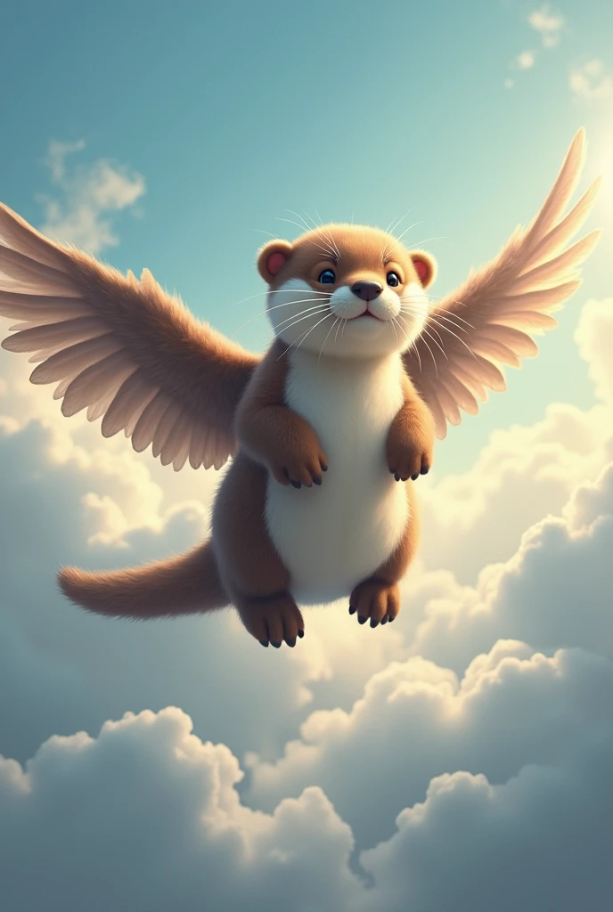 Masterpiece、Otter、It has wings on its back.、Flying above the clouds、Fluffy like a stuffed toy、