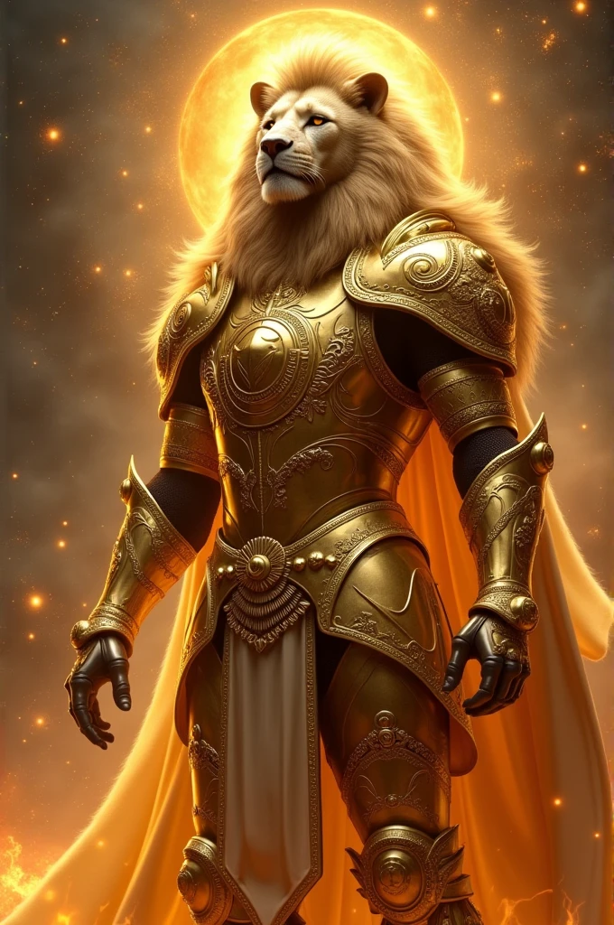 Image of a golden knight of the zodiac of the sign of Leo, mythical