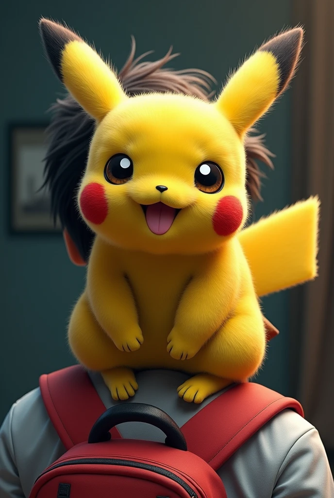 A cute Pikachu sitting on Ash's shoulder, hyper-realistic, extremely detailed, beautiful lighting, vibrant colors, 3D render, photorealistic, extremely detailed eyes and face, sharp focus, studio lighting, physically-based rendering, digital painting, highly detailed, intricate details, masterpiece