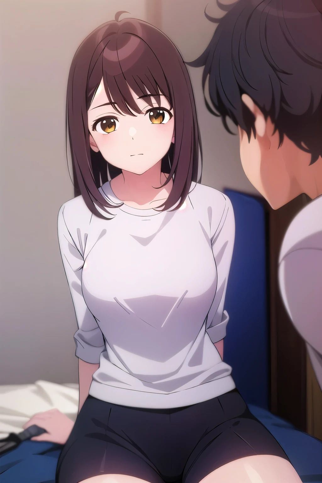 photorealistic, (4k), depth of field, (Masterpiece), (realistic skin texture), extremely detailed, intricate, hyper detailed, high resolution, professional photography, , depth of field, sharp detail, best quality, , 1boy, 1 girl, two person, male focus, shun_tokinoya, woman, brown hair, brown eyes, , bangs, , , Fiesta, HD, sudadera roja, magic power. Poder magico, escudo magico, magia, cuerpo completo, pantalon negro, tenis converse, ichika nakano, woman, pink hair, cabello corto, crossover, white shirt.