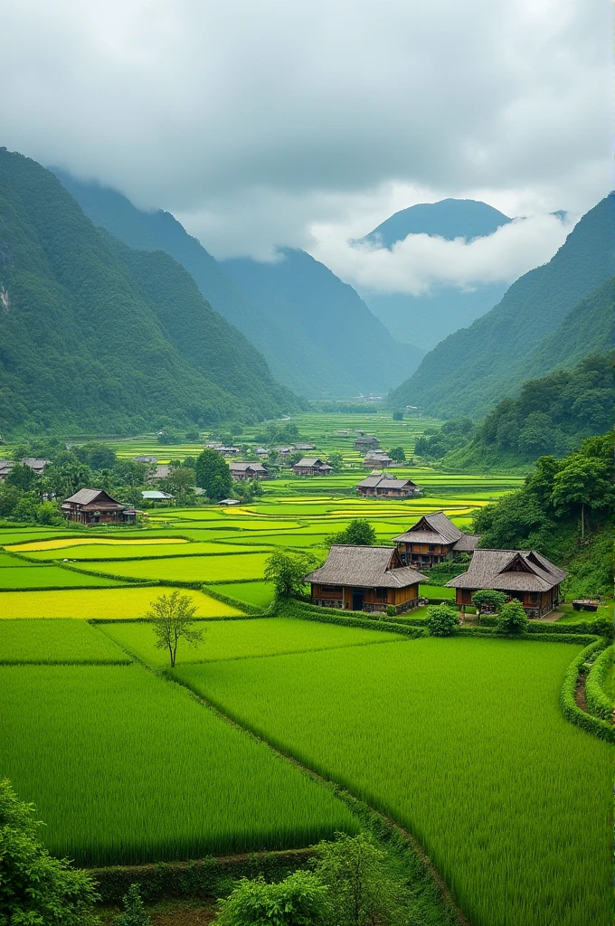 a village with lots of rice fields