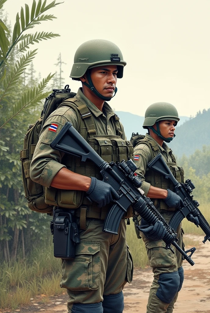 Drawing of Thai soldiers in the 3 southern border provinces