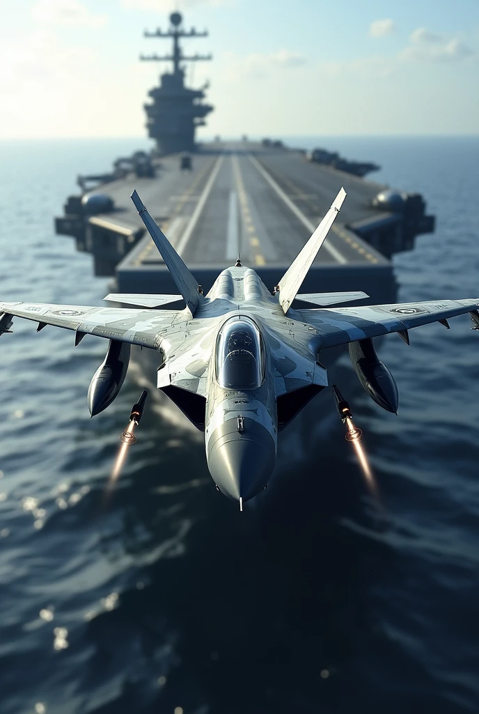 Fighter plane landing on aircraft carrier