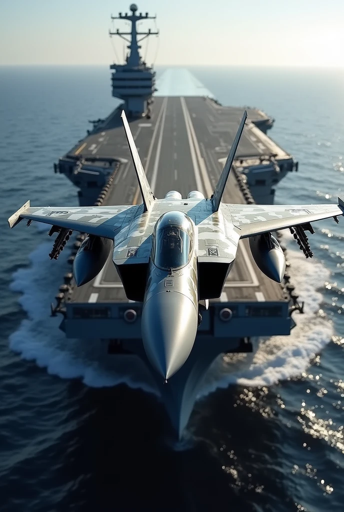 Fighter plane landing on aircraft carrier

