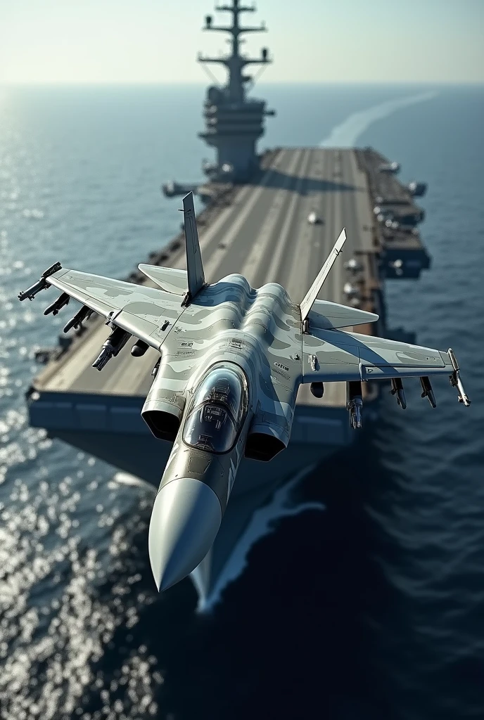 Fighter plane landing on aircraft carrier