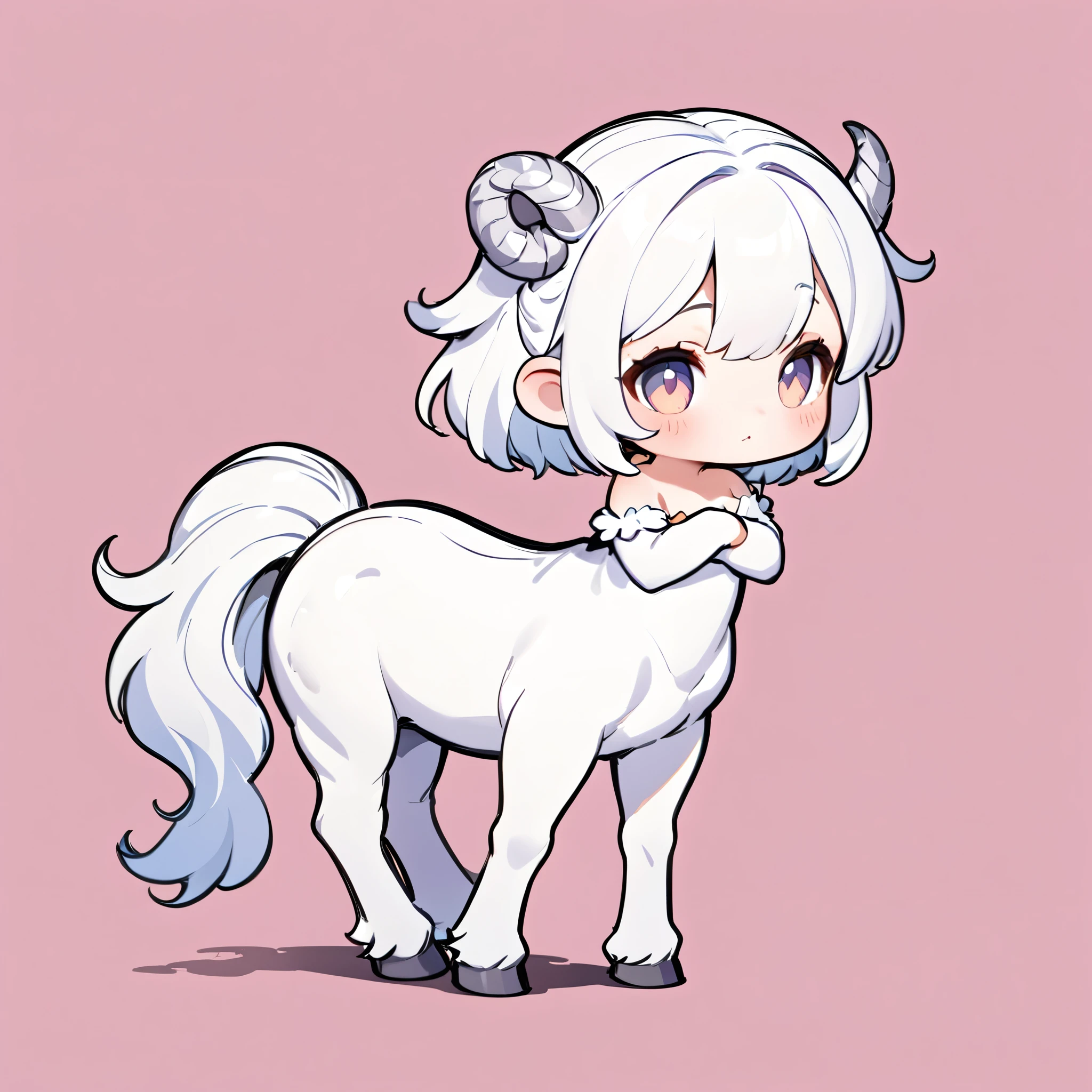 Centaur, 女性Centaur, Wearing a delicate off-the-shoulder dress, Chibi cute, チビCentaur, Mythical creatures, Cute pose, Single color background, Deformation, Highest quality:1.2, Very detailed, masterpiece:1.2.