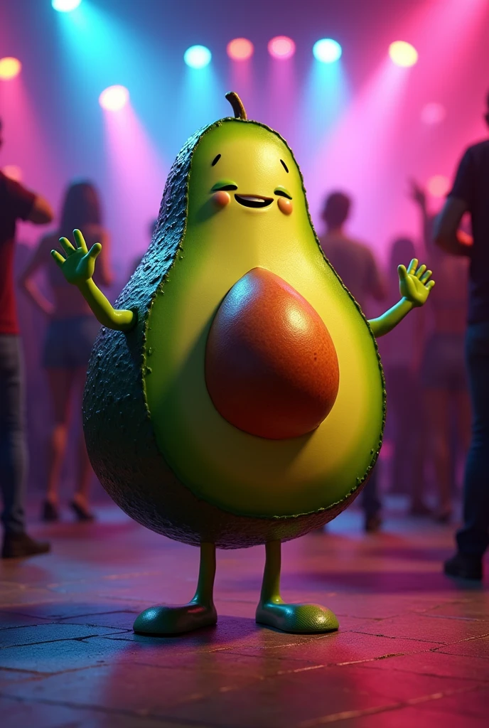 an avocado dancing in a nightclub