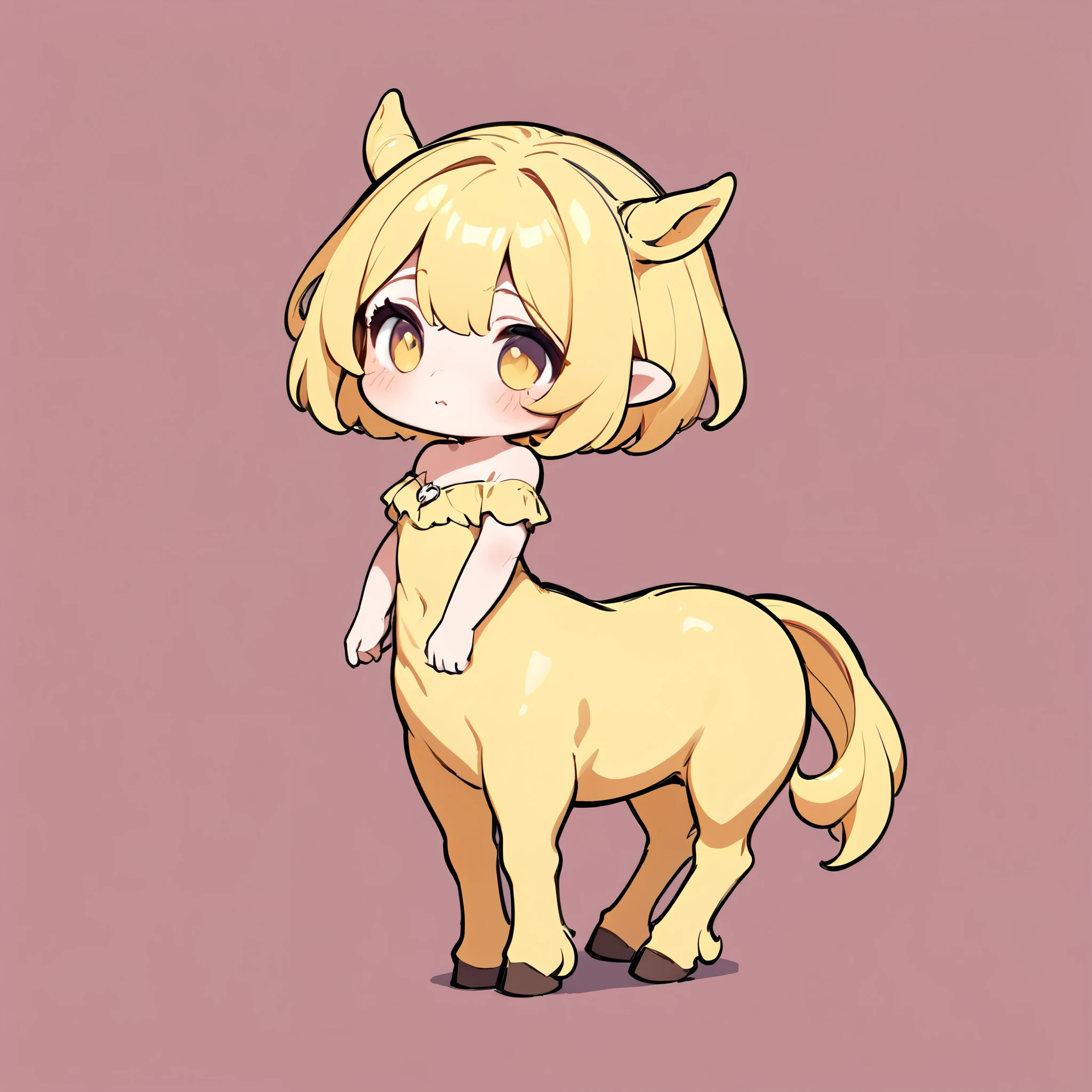 Centaur, 女性Centaur, Wearing a delicate off-the-shoulder dress, Chibi cute, チビCentaur, Mythical creatures, Cute pose, Single color background, Deformation, Highest quality:1.2, Very detailed, masterpiece:1.2.