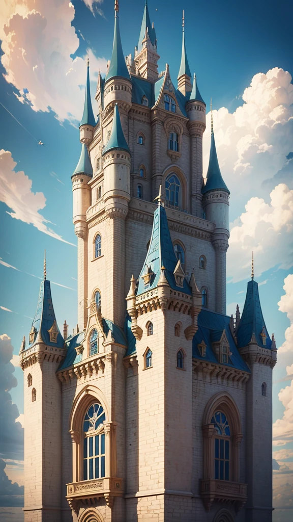 Laputa: Castle in the Sky、Laputa style、Steampunk Airship、White Entrance Cloud、blue sky、masterpiece, high quality, Ultra high definition, 