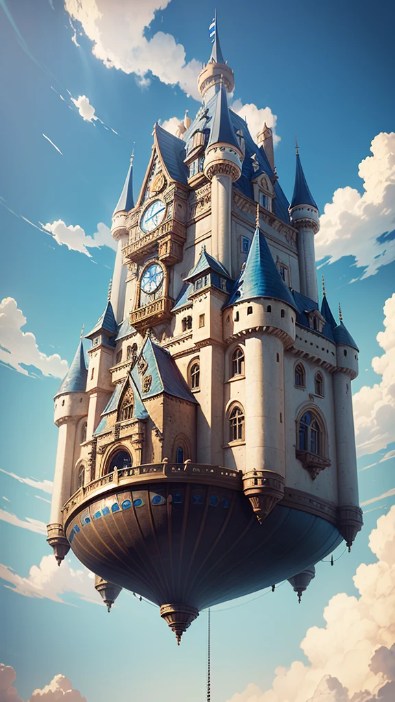 Laputa: Castle in the Sky、Laputa style、Steampunk Airship、White Entrance Cloud、blue sky、masterpiece, high quality, Ultra high definition,