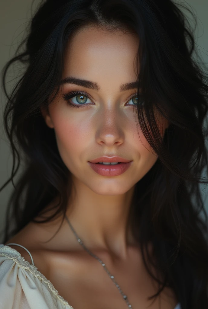 wife with black hair blueb eyes