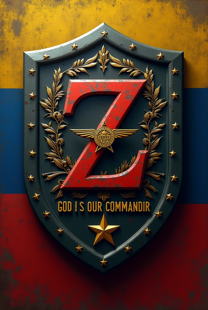 Military emblem or shield for a Venezuelan resistance movement called Plan Z. Improve style by incorporating weapons and command emblems alongside the words God is Our Commander