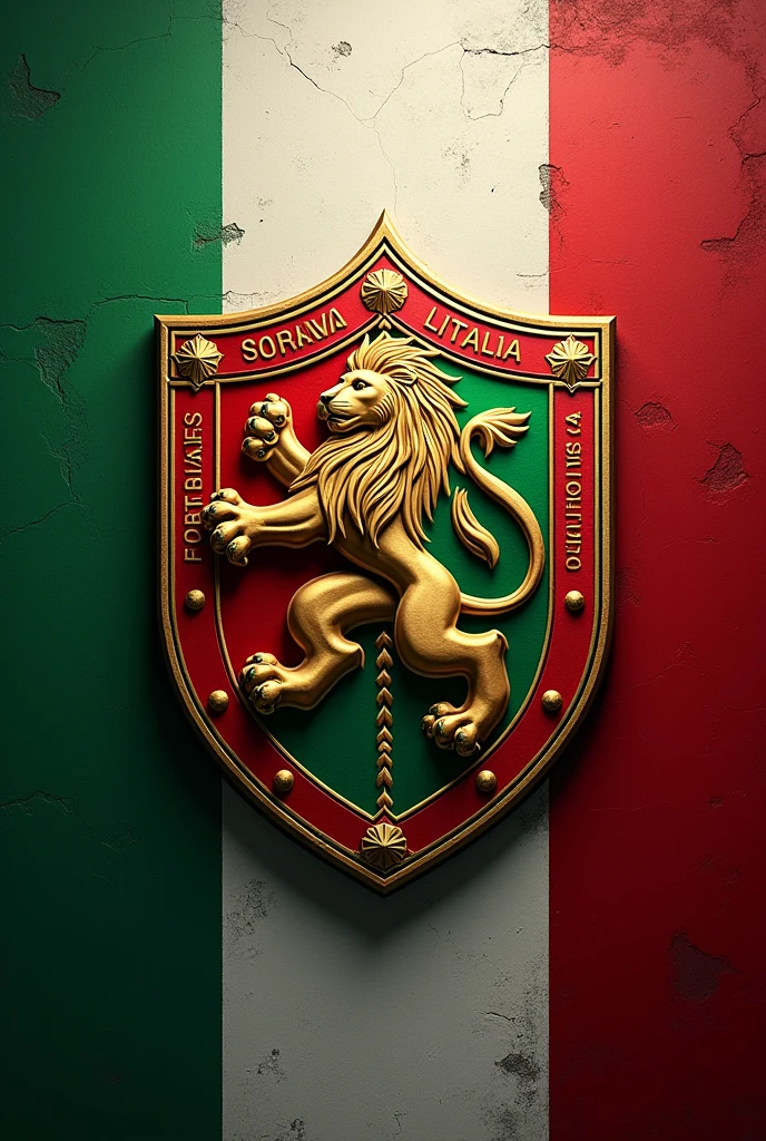 Create a football club shield from the Italian flag with the letters San Marco and a lion in the middle of the shield,as the biggest shield!