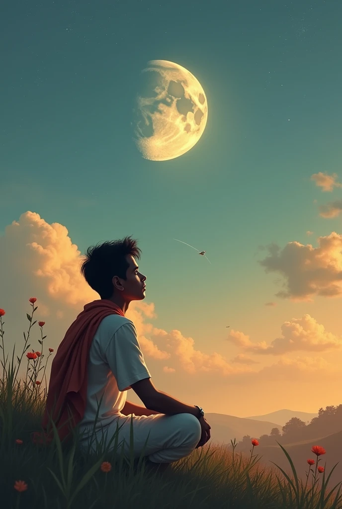 A young indian man waiting for moon
