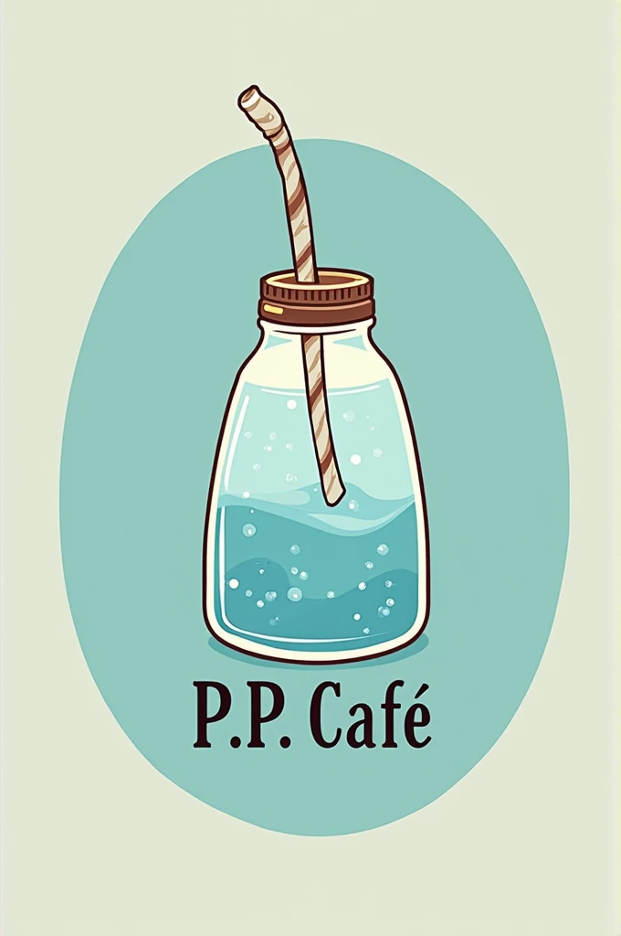 Design a cafe logo. In the logo, there is a 22-ounce pet water bottle with an attractive straw. The background is attractive and the word P.P. CAFÉ is in the logo. Change the font to be attractive.