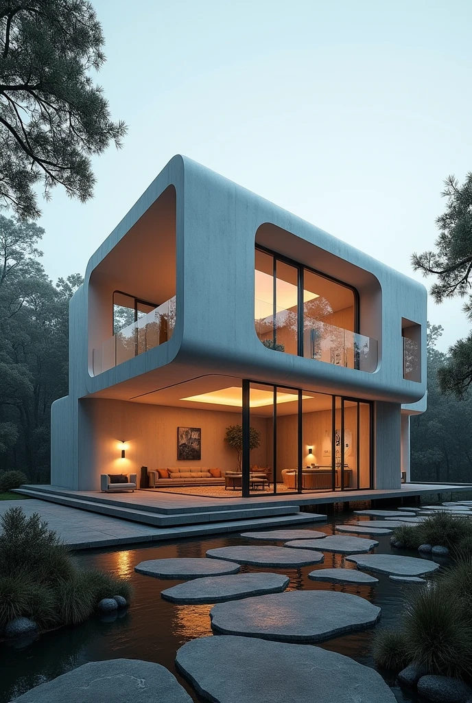 Create a house with an architectural concept that represents freedom and that has no windows to the outside