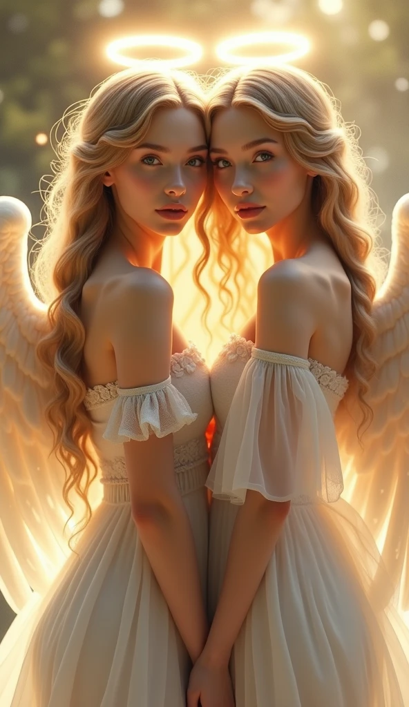 (highest quality, masterpiece, High resolution), 16K, fantasy art, RPG art a picture of (((1 female))), BREAK a (1female Angel: 1.3) , wearing intricate dress glam dress, ((black dress: 1.3)) pale skin, best details beautiful face , (blonde: 1.2)  hair, long hair vy hair  (green: 1.1) eye, High heelsブーツ,  large Angelic wings, (white: 1.2) angelic wings spread BREAK ((and))  a (1female demon: 1.3), (red: 1.4) skin, Devil&#39;s Wings, (black: 1.1) Devil&#39;s Wings spread, Devil horns, (red: 1.1) skin, black hair, red eye, best details beautiful face, wearing a intricate dress glam dress, ((white dress: 1.3)), High heels, in the border between heaven and hell, moon, stars, cloud, god rays, soft nあturあl light silhouette, dynamic angle,  Photorealism, panoramic view (Masterpiece 1.3, intense details) , Wide-angle, ultra-wide