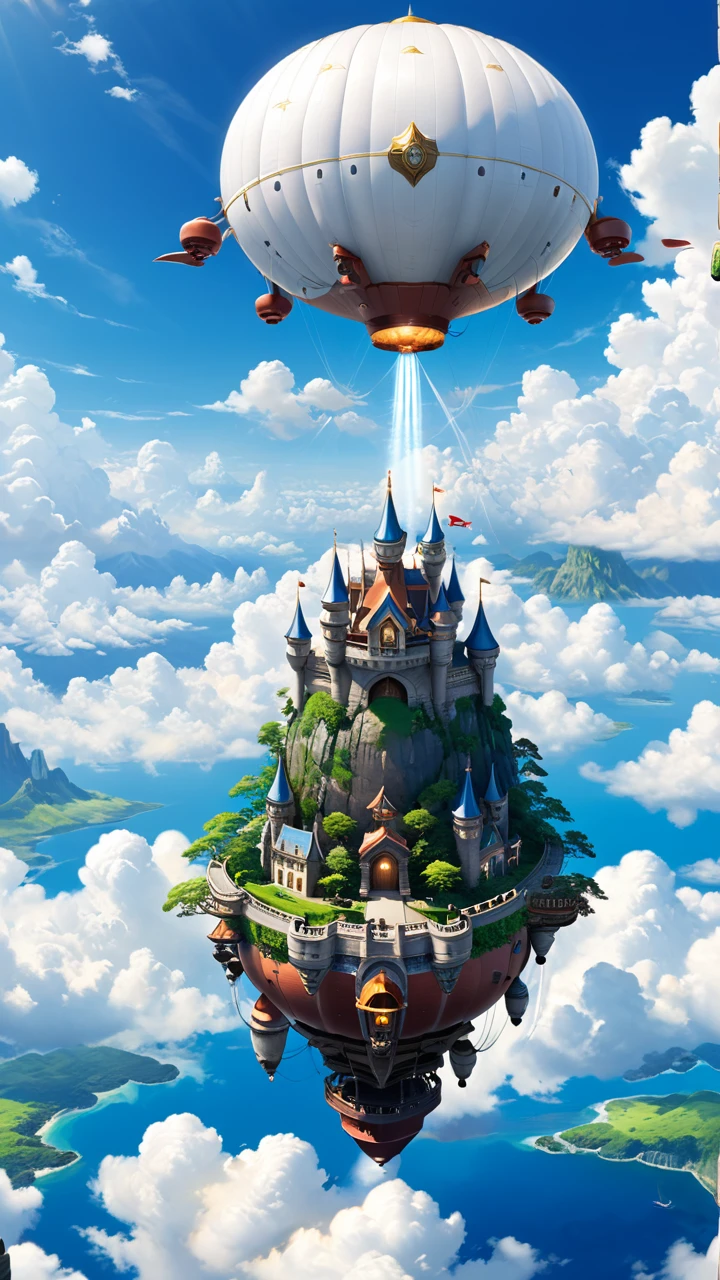 Laputa: Castle in the Sky、Laputa style、airship、White Entrance Cloud、blue sky、masterpiece, high quality, Ultra high definition