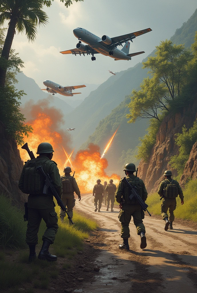 In the field, many soldiers looked at the sky and opened their mouths to look very shocked,