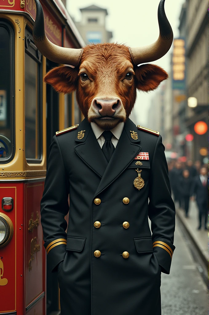 Bus driver with an ox face